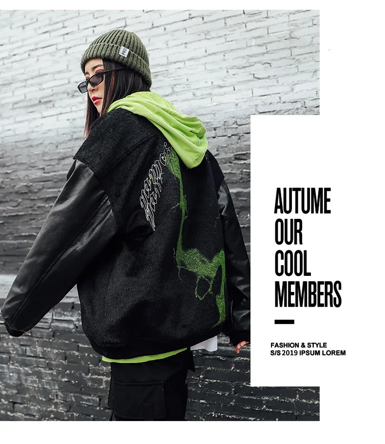 TVVOVVIN, женское кашемировое пальто из флока,, зимнее, толстое, Свободное пальто, ПУ, пэтчворк, длинный рукав, с буквенным принтом, черное пальто, QYF1339