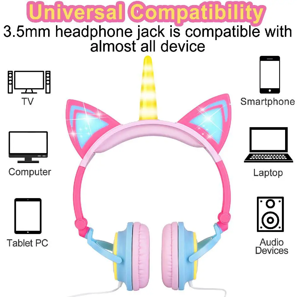 HobbyLane Cute Cat Ear Wired Headphone Adjustable for Boys Girls Tablet Kids Headband Earphone Foldable Over On Ear Game Headset