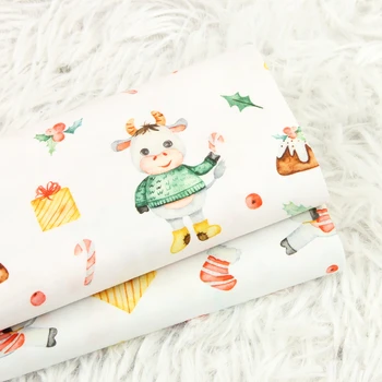 

110cm Wide Plain Cotton Fabric Christmas Calf Printed Fabrics for Patchwork Material DIY Handmade Bag Clothes Sewing Accessories