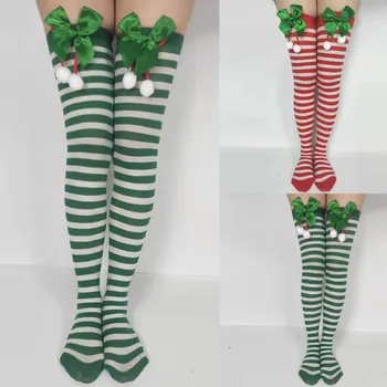 

Stockings christmas Winter funny socks Women Girls Sexy Stripe Printed Chriatmas Party Knee Socks Stockings W1119