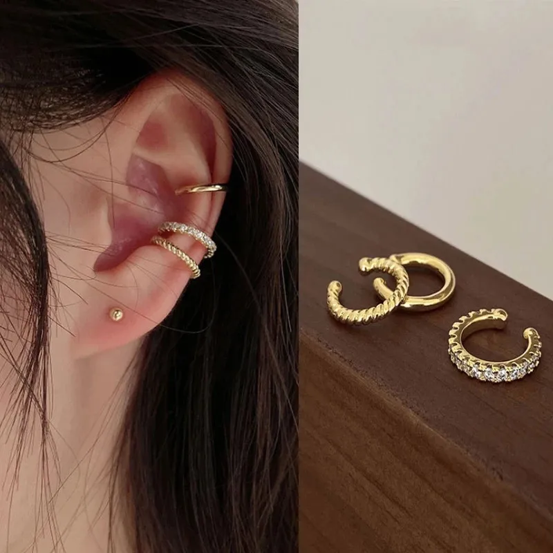 Clip Earrings 3 Pcs Ear Cuff Set Ear Clip Delicate Cuffs Fake Piercing for Women Trend Jewelry Gift