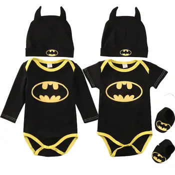 

Batman Rompers Bodysuit Shoes Hat Costumes 3Pcs Jumpsuits Halloween Newborn Baby Boy Girl Clothes Summer Autumn Outfits Sets