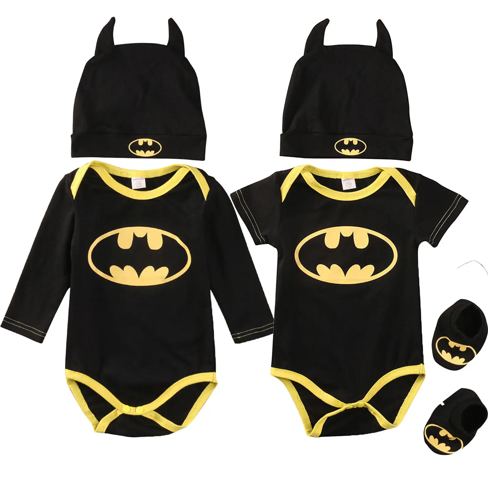 Batman barboteuses body chaussures chapeau Costumes 3 pièces combinaisons Halloween nouveau-né bébé garçon fille vêtements été automne tenues ensembles