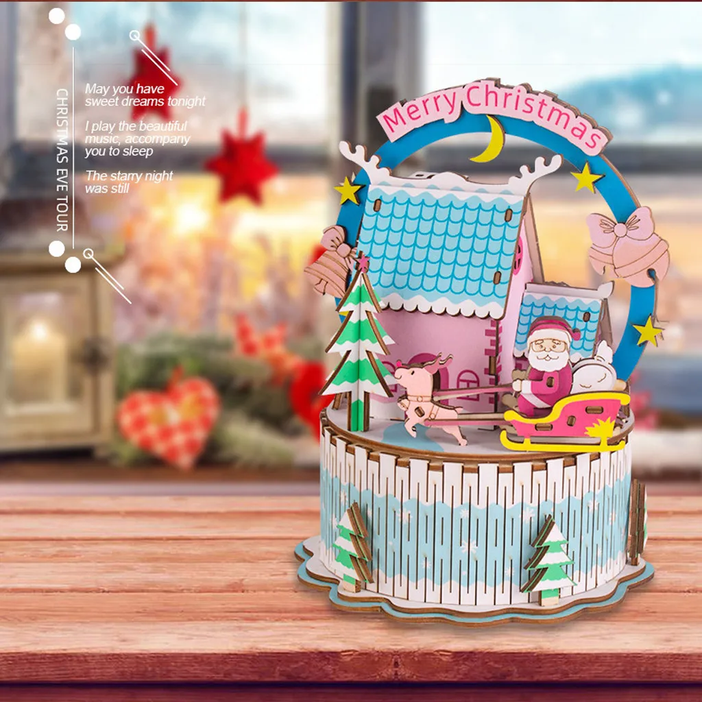3D деревянная игрушка-головоломка-сделай сам, модель, Набор для творчества, музыкальная шкатулка, подарок на день рождения, вечерние украшения, деревянные украшения, музыкальная шкатулка, Рождественский Декор
