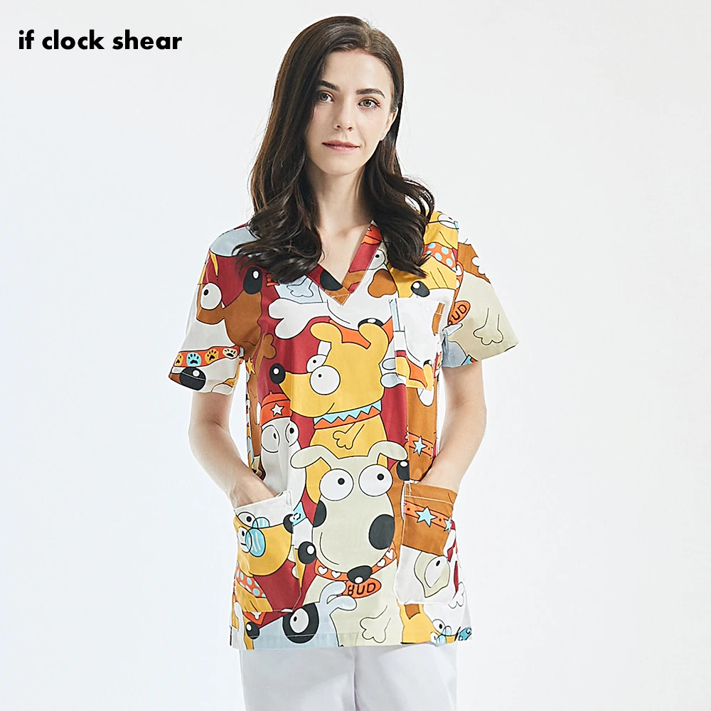 Cartoon printing Pet club work uniforms spa uniform scrubs tops Nutritionist sets women wholesale Lab dustproof wear | Тематическая