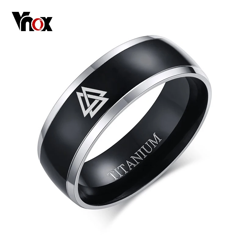 Rune-Ring Jewelry Viking Titanium Black Male-Accessories Vnox Men 8mm for Casual-Light