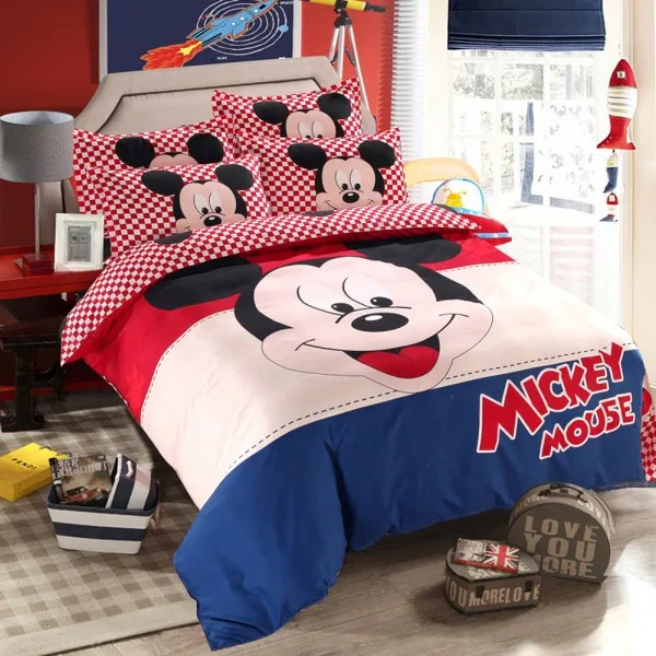 Набор пододеяльников для взрослых и детей с Микки Маусом, двойной комплект постельного белья для детей, декор для спальни, размер кровати 1,2 м 1,35 м 1,5 м - Цвет: Red Mickey Mouse