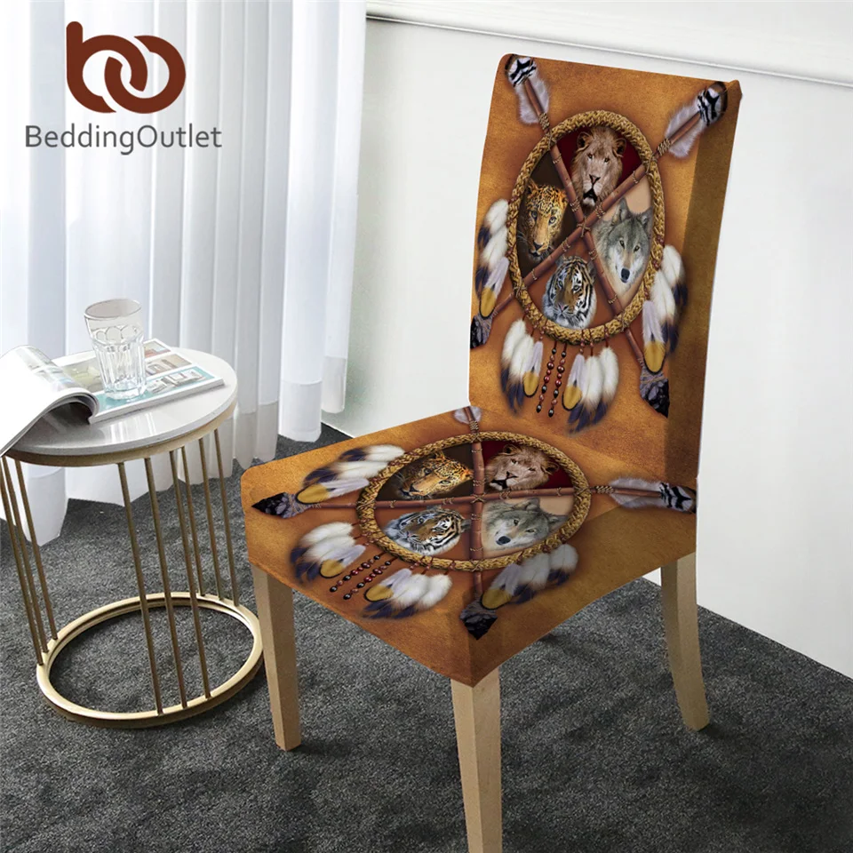

BeddingOutlet Dreamcatcher Chair Cover Dining Wolf 3D Animal Stretch Elastic Slipcover Tribal Lion Tiger Removable coprisedie