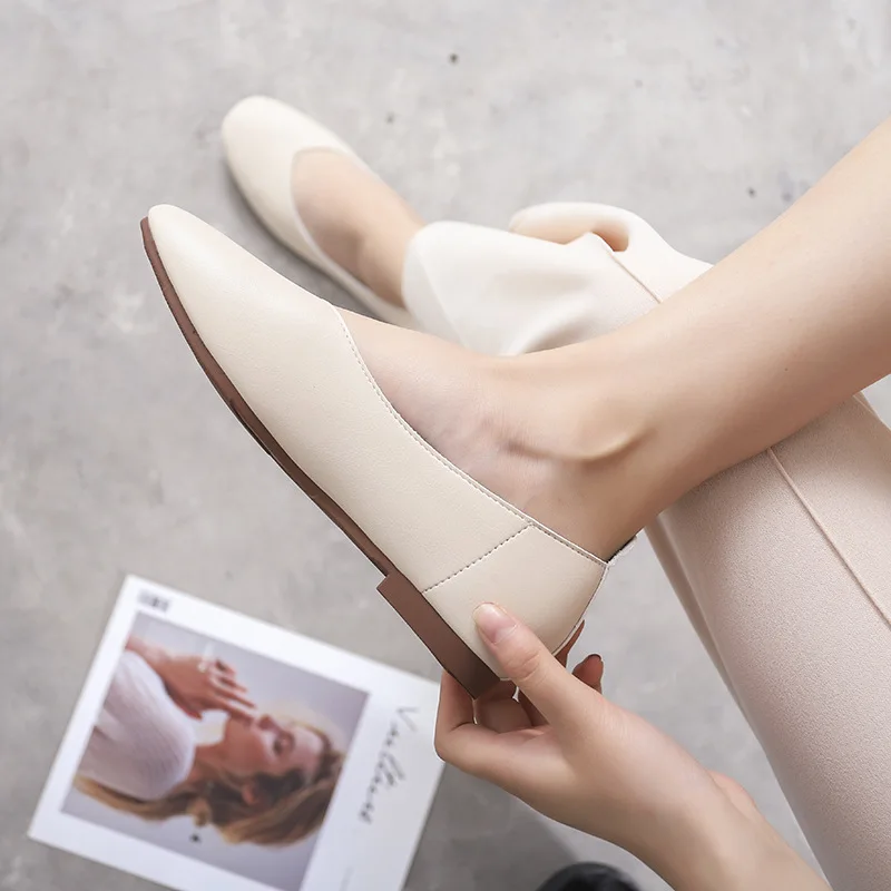 

Shoes Women's 2019 Korean-style Versatile Low-Cut New Style Flat Slip-on Grandma Shoes Soft Leather Pointed-Toe Retro WOMEN'S Sh