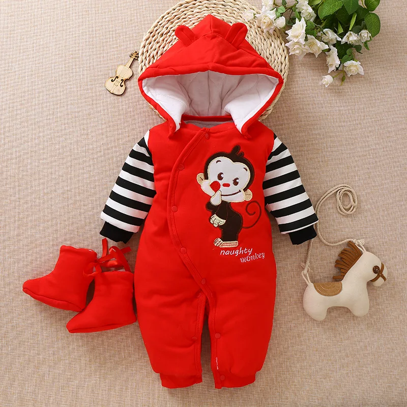  Baby Boys Warm Rompers Infant Baby Winter Long Sleeve Cartoon Jumpsuit Clothes Baby Girls Thicken S