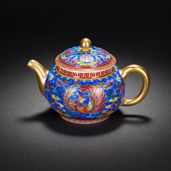 

Master Artwork Jingdezhen Ceramic Handmade Dark Blue Enamel Color Teapot Phoenix Kung Fu Teapot Handle Single Pot father's gift