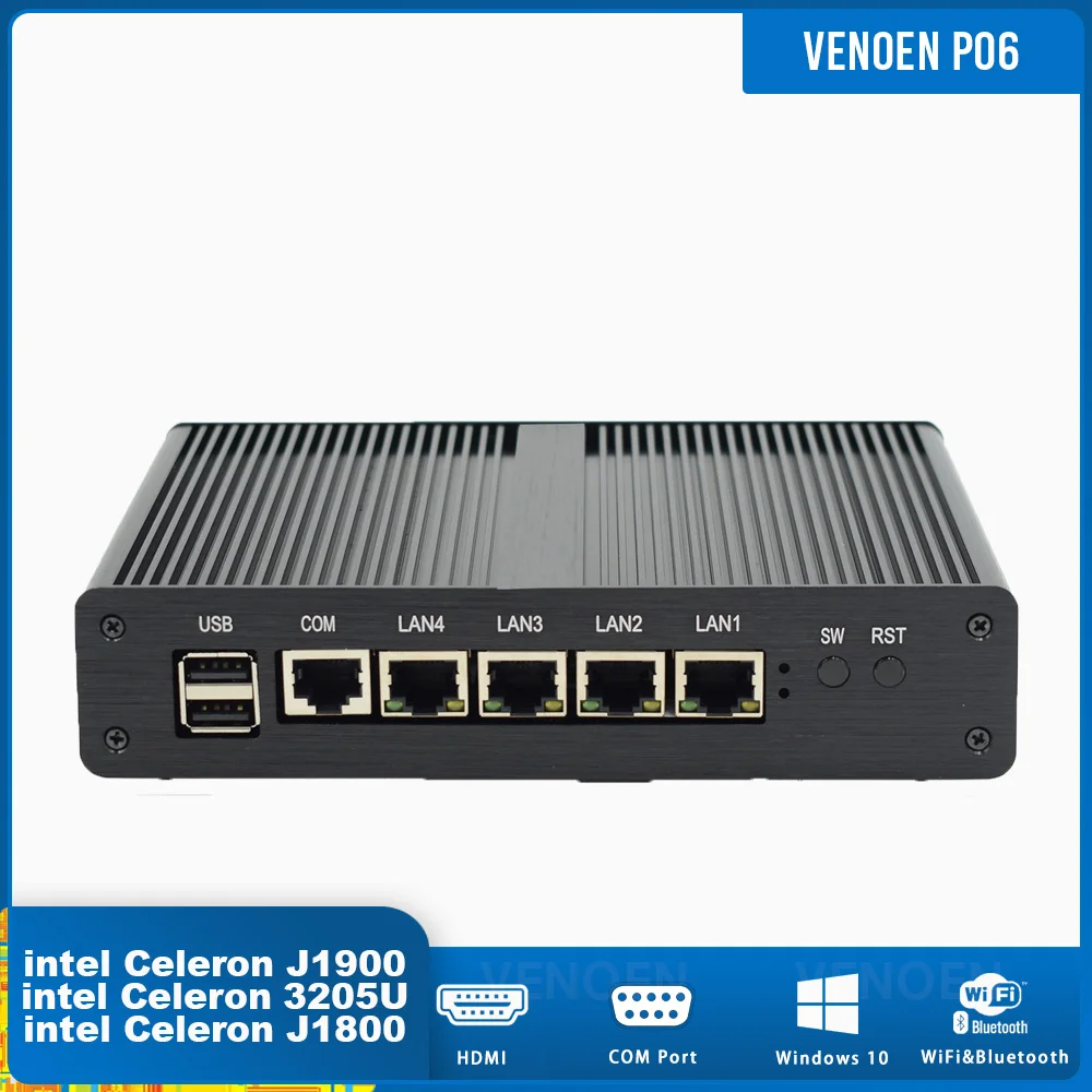 Celeron 3205U 3215U Intel J1900 J1800 4 RJ45 Lan крошечная ТВ-приставка Тихий Мини безвентиляторный