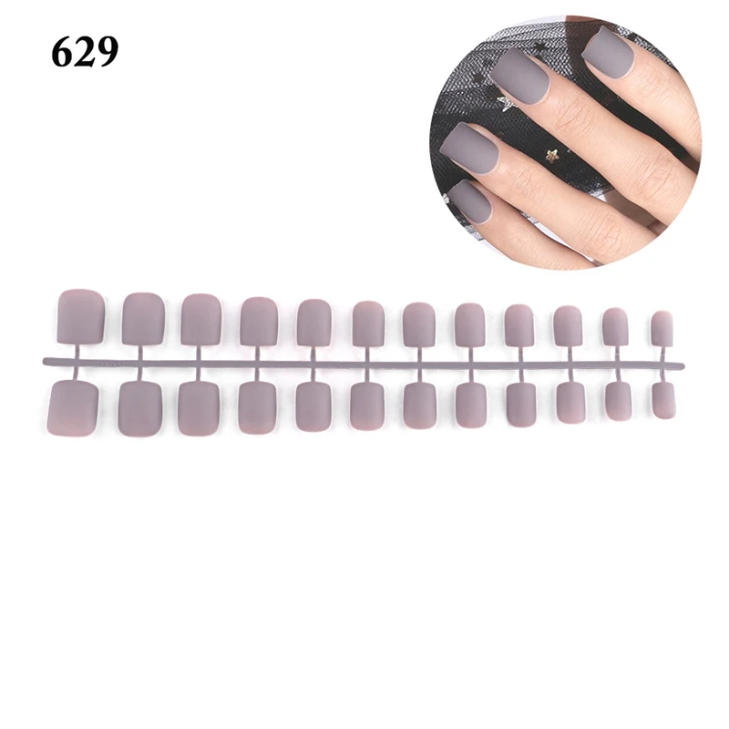 24 шт 20 видов стилей ABS розовый фиолетовый матовый квадратный накладной лак для ногтей сиреневые цветные матовые поддельные ногти полное искусство оформления ногтей аксессуары