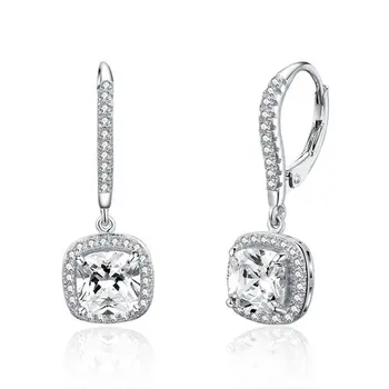 

Authentic 925 Sterling Silver Dazzling Cubic Zircon Square Geometric Drop Earrings for Women Wedding Jewelry TDF520