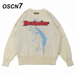 OSCN7 забавные свитера с принтом акулы для мужчин 2019 осенние уличные модные мужские пуловеры с круглым вырезом винтажные свитера F02