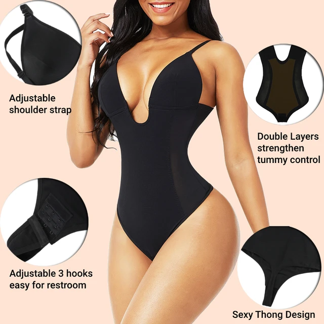 Women Sexy Thong Bodysuit Built in Bra Push Up Chest Smooth V Neck Body  Shaper Tummy Control Slimming Backless Padded Shapewear - AliExpress