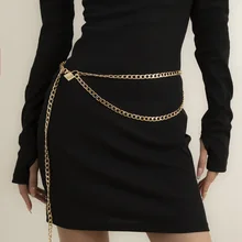 Retro Simple Style Metal Lock Waist Chain Women's European and American Style Geometric Chain U-shaped Body Chain Waist Ornament