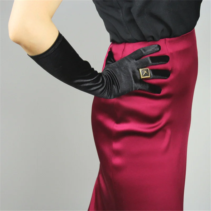 Шелковые перчатки 38 см эластичные шелковые атласные большие красные женские длинные солнцезащитные перчатки 3-SCDH38