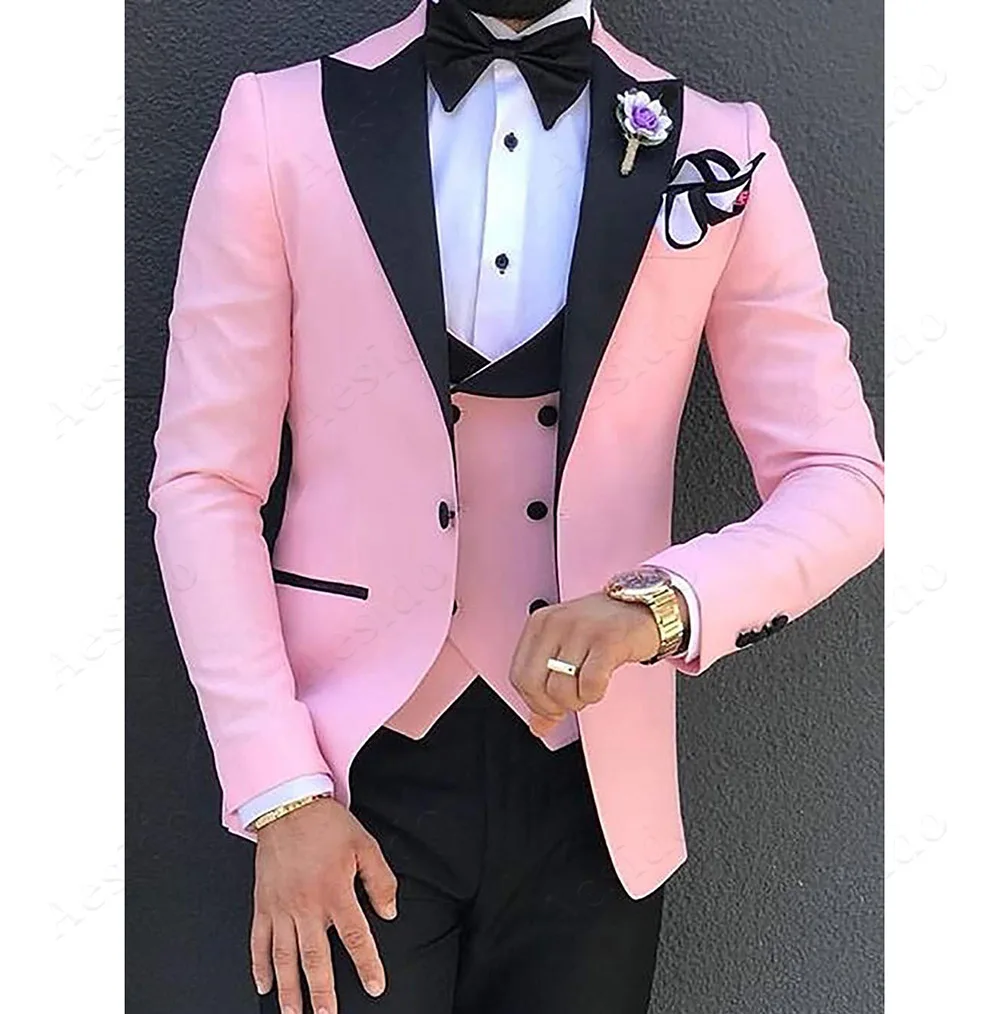 Повседневный мужской костюм, приталенный комплект из 3 предметов, смокинги для выпускного вечера, двойные приталенные Пиджаки для свадьбы, мужские(Блейзер+ жилет+ брюки - Цвет: 2