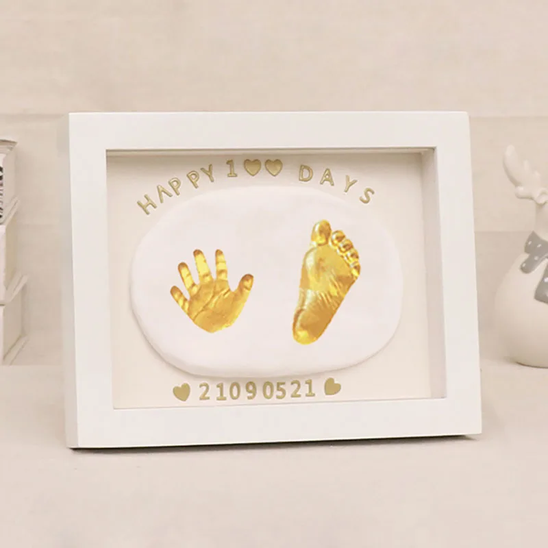 clay gift set-baby handprint footprint,imprint kit,frame.casting 'pink gingham' 