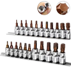 Juego de puntas de destornillador hexagonales Torx Star 1/4 3/8, 11 piezas, Juego de puntas de destornillador a prueba de manipulaciones, herramienta de reparación automotriz