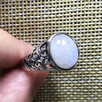 

Top Natural Blue Light Moonstone Ring For Woman Man Crystal Silver 12x9mm Oval Beads Love Birthday Gift Adjustable Ring AAAAA