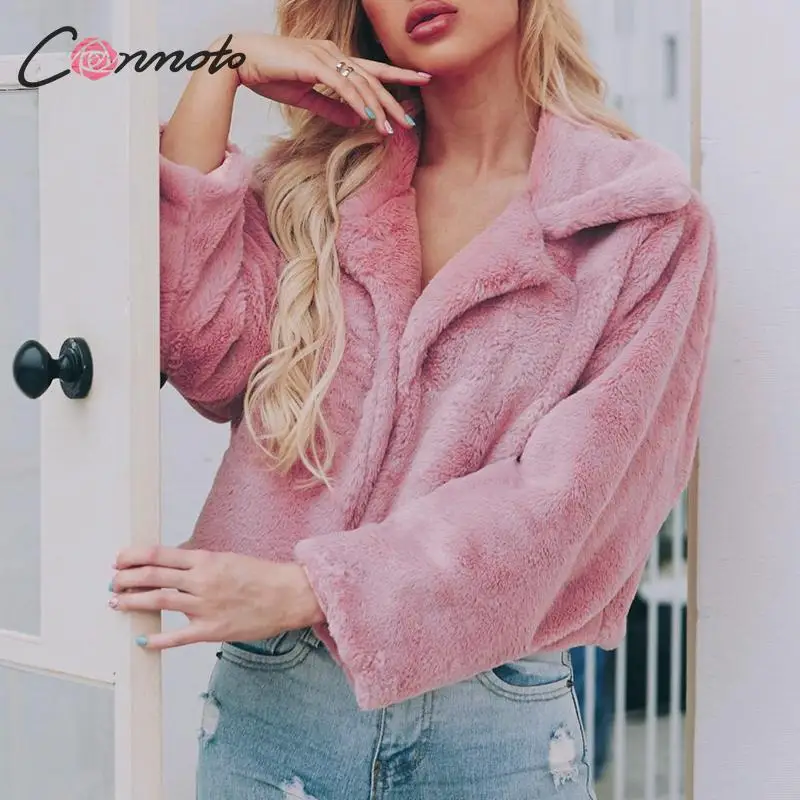 Conmoto женское модное однотонное искусственное меховое пальто 2019 теплые короткие