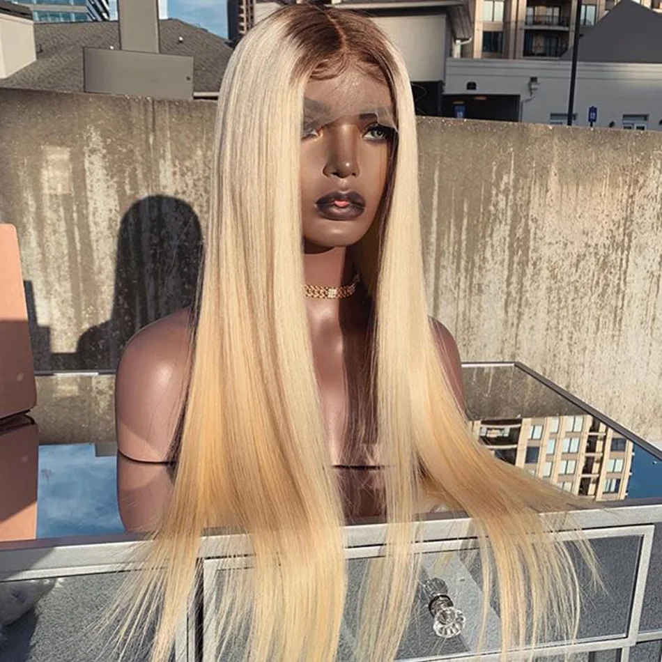 4T613 прически Silky Straight, эффектом деграде(переход от темного к блонд Remy человеческие волосы 13x6 Синтетические волосы на кружеве парики предварител 150 Плотность средняя соотношение