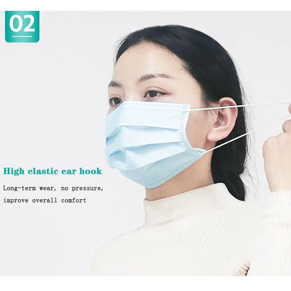 

100pcs Classic Blue Unisex Prevent virus Bacteria Mouth face Mask Disposable Non-Woven Three-layer Filter Anti-dust Mask N03093