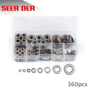 

360pcs Car Stainless Steel Washer Flat Ring Seal Kit Oil Seal Sheet Gasket Garage Engine Washer M2 2.5 3 4 5 6 8 10