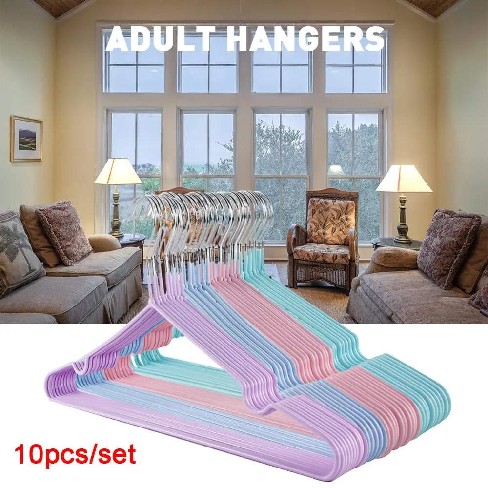 

10pcs Solid Color Metal Hangers For Clothes Thin Notched Grooves Hangers Support Hangers For Clothes Drying Rack Multifunction