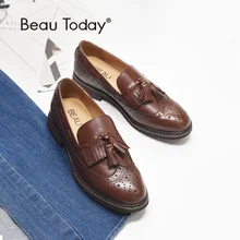 BeauToday/женские лоферы с перфорацией типа «броги» из натуральной коровьей кожи; Брендовая женская обувь на плоской подошве с круглым носком без застежки; хорошее качество; ручная работа; 21046