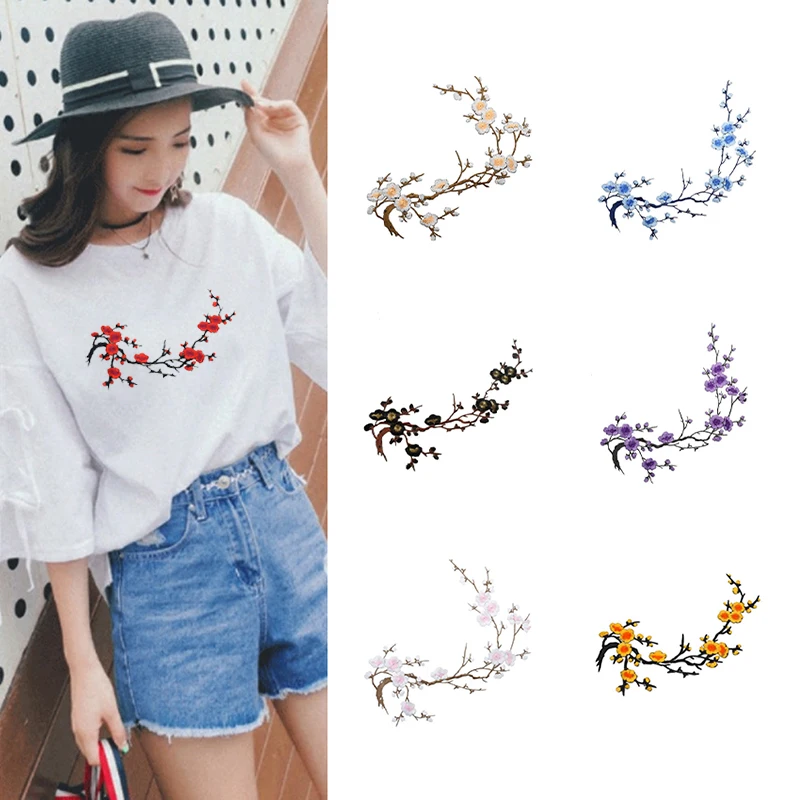 

Hot 2019 Embroidery Plum Cloth Diy Paste Fill Hole Patches Stick Cheongsam Paste Delicate Accessories Applique For Wedding Dress