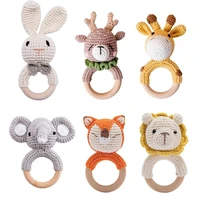 1Pc Wooden Baby Teether Crochet Elephant Rattle Toy BPA Free Wood Rodent Rattle Baby Mobile Gym Newborn Stroller Educational Toy 1