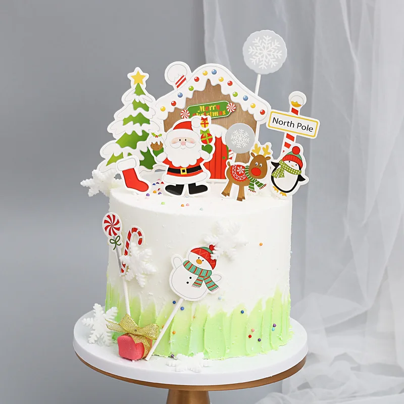 Рождественские открытки, украшения торта, креативные десертные украшения, вечерние украшения, прекрасный подарок, сделай сам, топперы, Санта Клаус, лось, снеговик, дерево