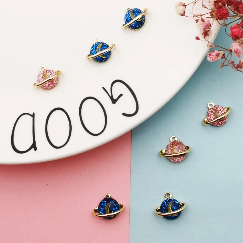 

10pcs Lovely Moon Planet Enamel Charms Pendant Metal Earrings Finding 12*15mm Fit DIY Bracelet Jewelry Accessories Gifts