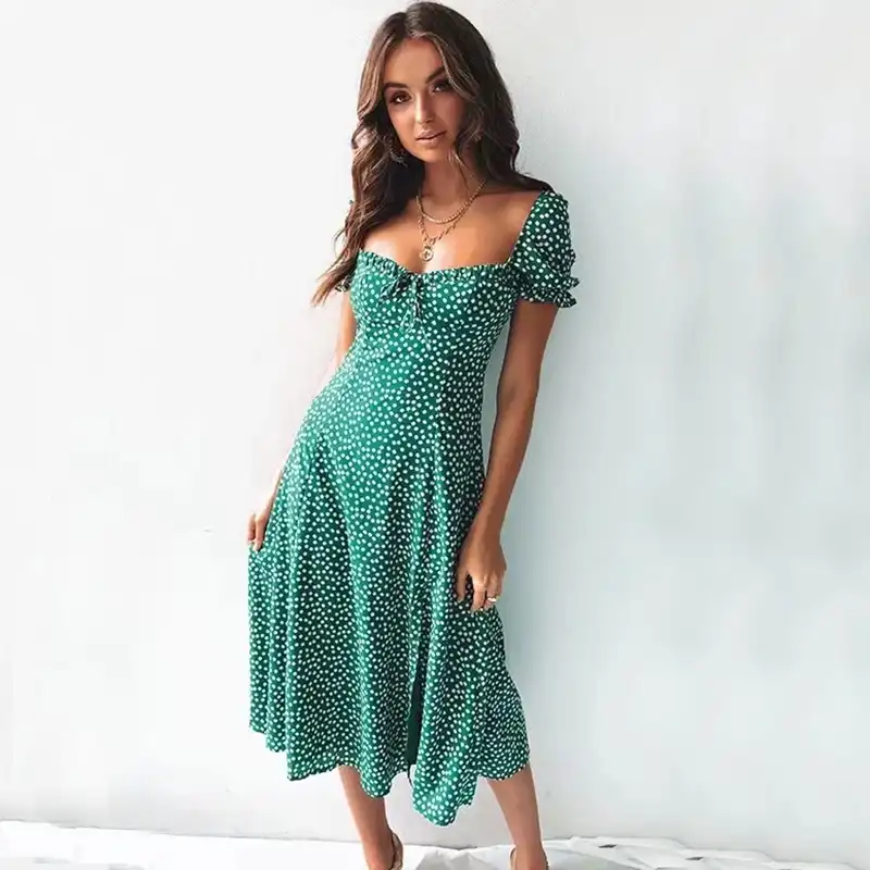 green polka dot long sleeve dress