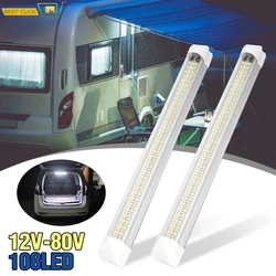 2 pces 108 led interior do carro branco tira barra de luz interior do carro lâmpada interior com interruptor de ligar/desligar van cabine caminhão camper barco