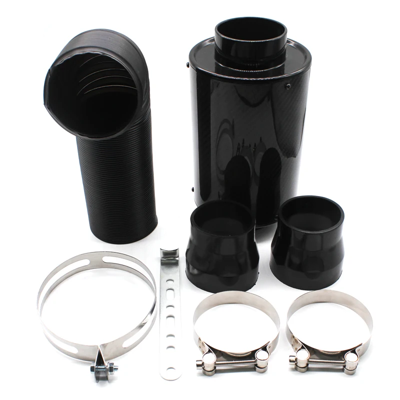 1 Set Universal Car 3 inch Carbon Fibre Cold Air Filter Feed Enclosed Air Intake Induction Pipe Hose Kit Bellows Intake Hose (2)