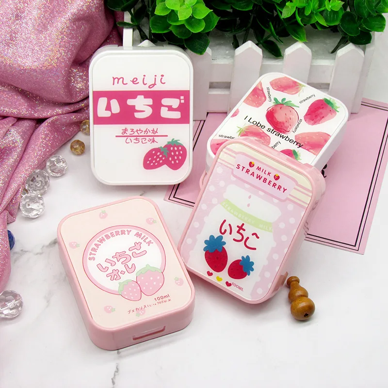 Strawberry Contact Lens Case with Stick Mirror Set Contact Lens Partner Container Storage Holder Random color