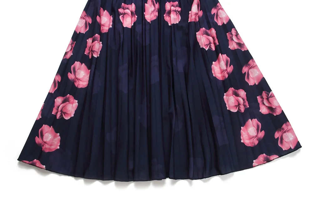 Autumn Summer Africa women fashion Floral Print Midi dress OL sexy club night Casual Pleated Sashes dresses vestidos GL361