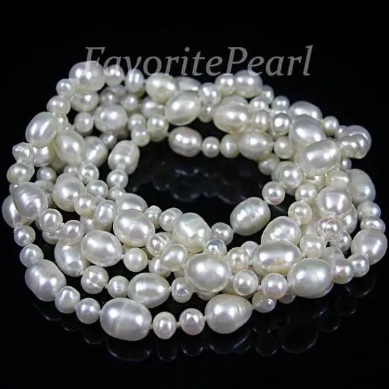 

New Perfect Favorite Pearl Necklace 48 inch 5-9mm White Genuine Freshwater Pearl Fine Long Jewelry Handmade Charming Women Gift