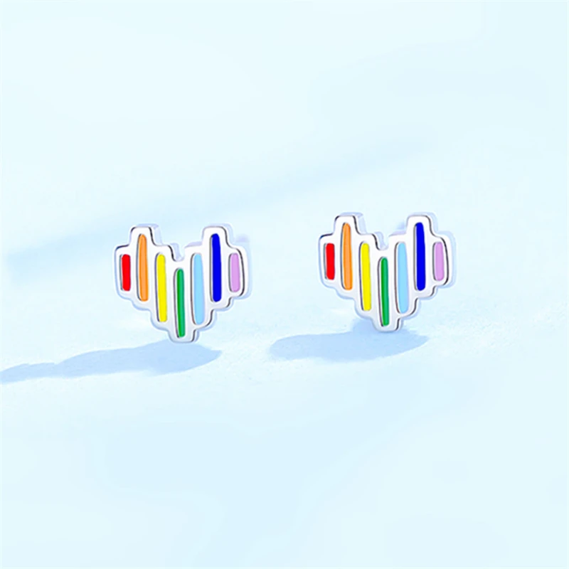 

Korean Hot Sale 925 Sterling Silver Earrings Cute Small Rainbow Studs Earrings Summer Mini Heart Ear Studs Women Girls KED3270