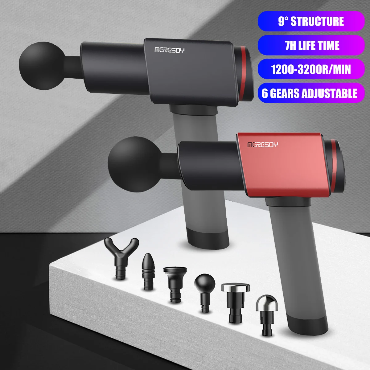 

Portable Electronic Therapy Muscle Massage Gun 6 Gear Vibration Massage Theragun Body Relaxation Pain Relief Massager 6 Head+Bag