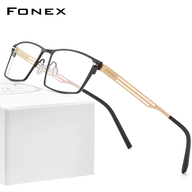US $38.76 Fonex Pure Titanium Glasses Frame Men 2020 New Prescription Square Eyeglasses Frames Women Myopia Optical Screwless Eyewear 8531