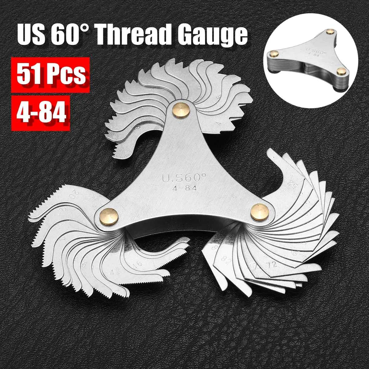 

51pcs Blade Screw Thread Tooth Pitch Cutting Steel Gauge Measuring Tool 55 Degree Inch US 60 Degree Metric Gauge