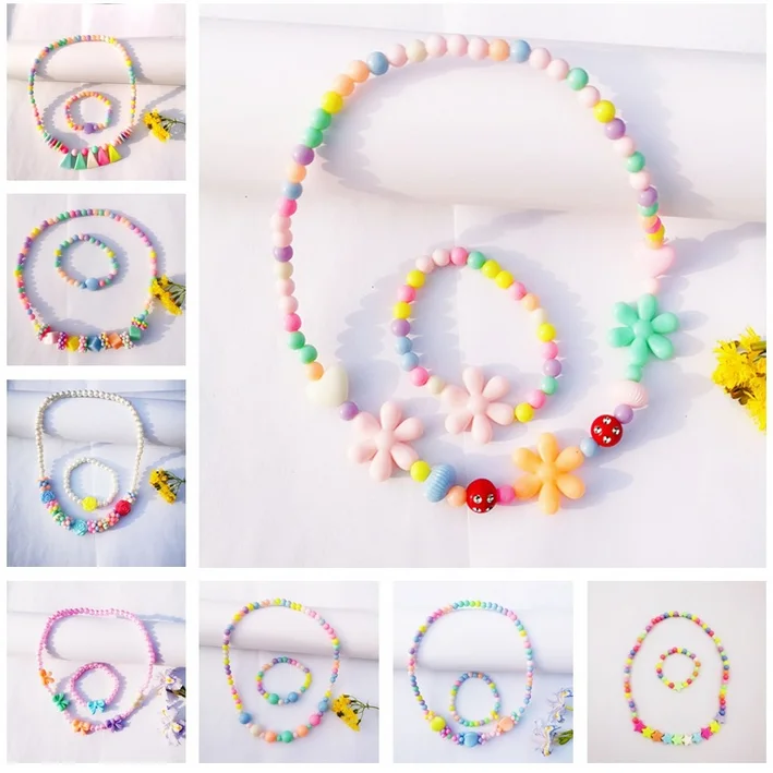 pulsera con flores multicolor para niños Nuevo set collar