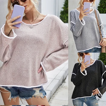 

Women'S Fashion Solid Color Round Neck Loose Casual Long Sleeve Knit Sweater