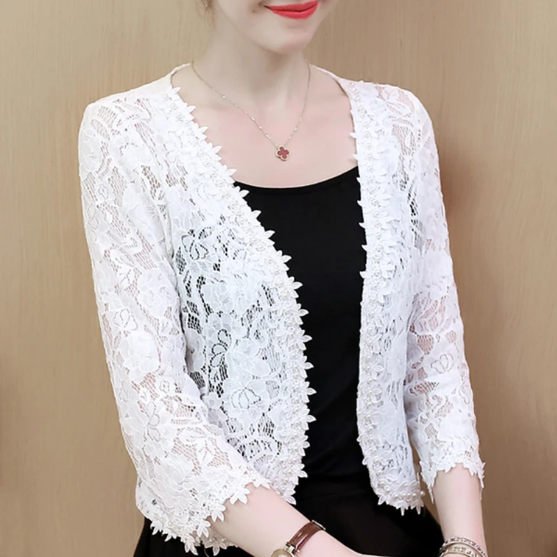 

blusas mujer de moda 2019 3XL 4XL plus size blouse women shirts fashion beading hollow lace blouse womens tops and blouses B240