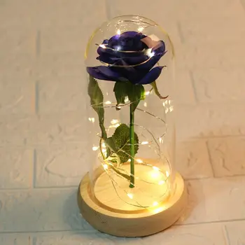 

Rose Flower And LED Light String In Glass Dome On Wooden Base The Best Gift For Women(Battery Not Included)